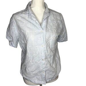 Rachel Ashwell Cotton Blue White Striped Shirt 100% cotton Embroidered Large
